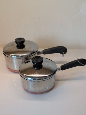Vintage Revere Ware Copper Bottom Saucepan Set - 1 Qt & 1.5 Qt with Lids